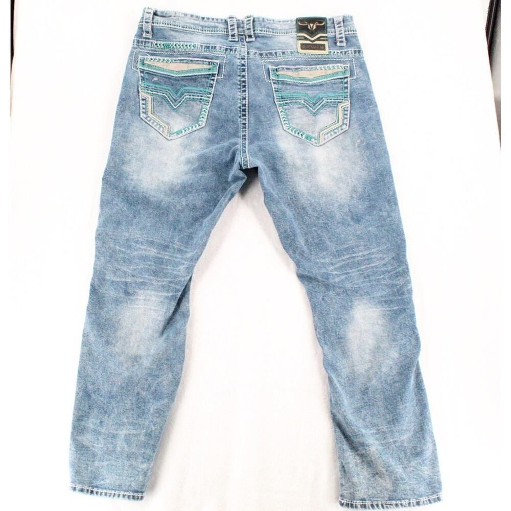 Platini Jeans Mens 40x30 Blue Slim Bootcut Distressed Y2K Light Wash Denim Jeans